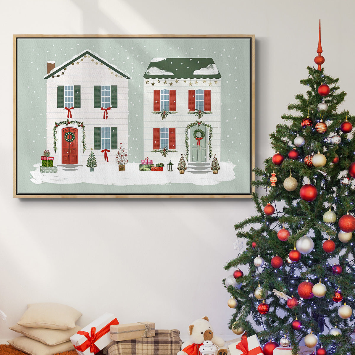 Festive Front Door Collection A - Framed Gallery Wrapped Canvas in Floating Frame