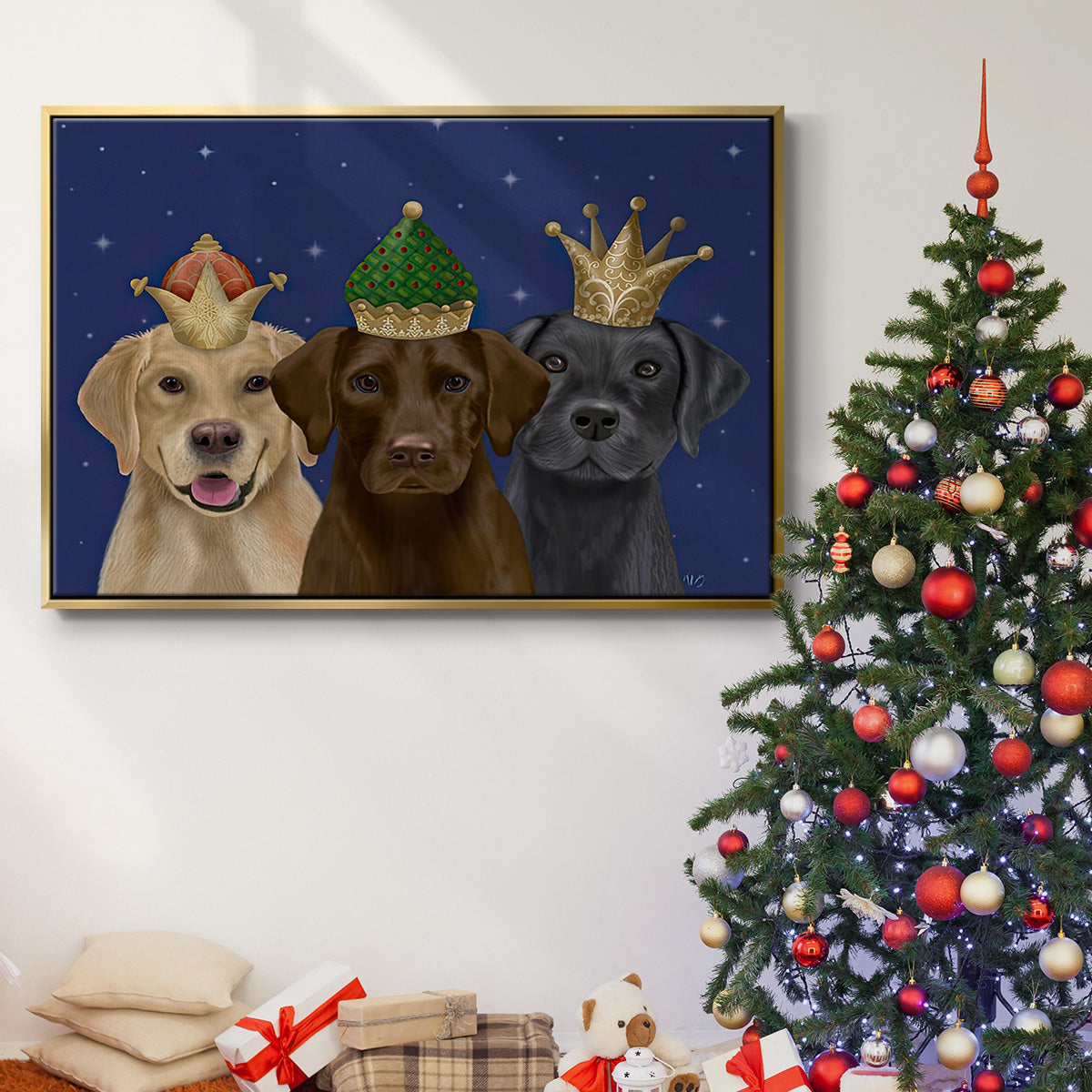 Christmas Labradors, Three Kings - Floater Framed Canvas Print