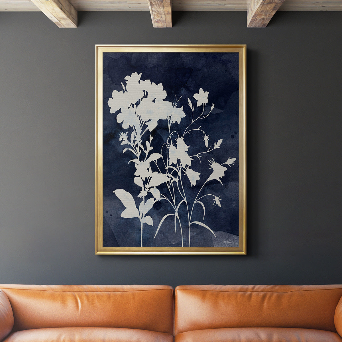 Indigo Botanical II Revisited - Modern Framed Canvas Print