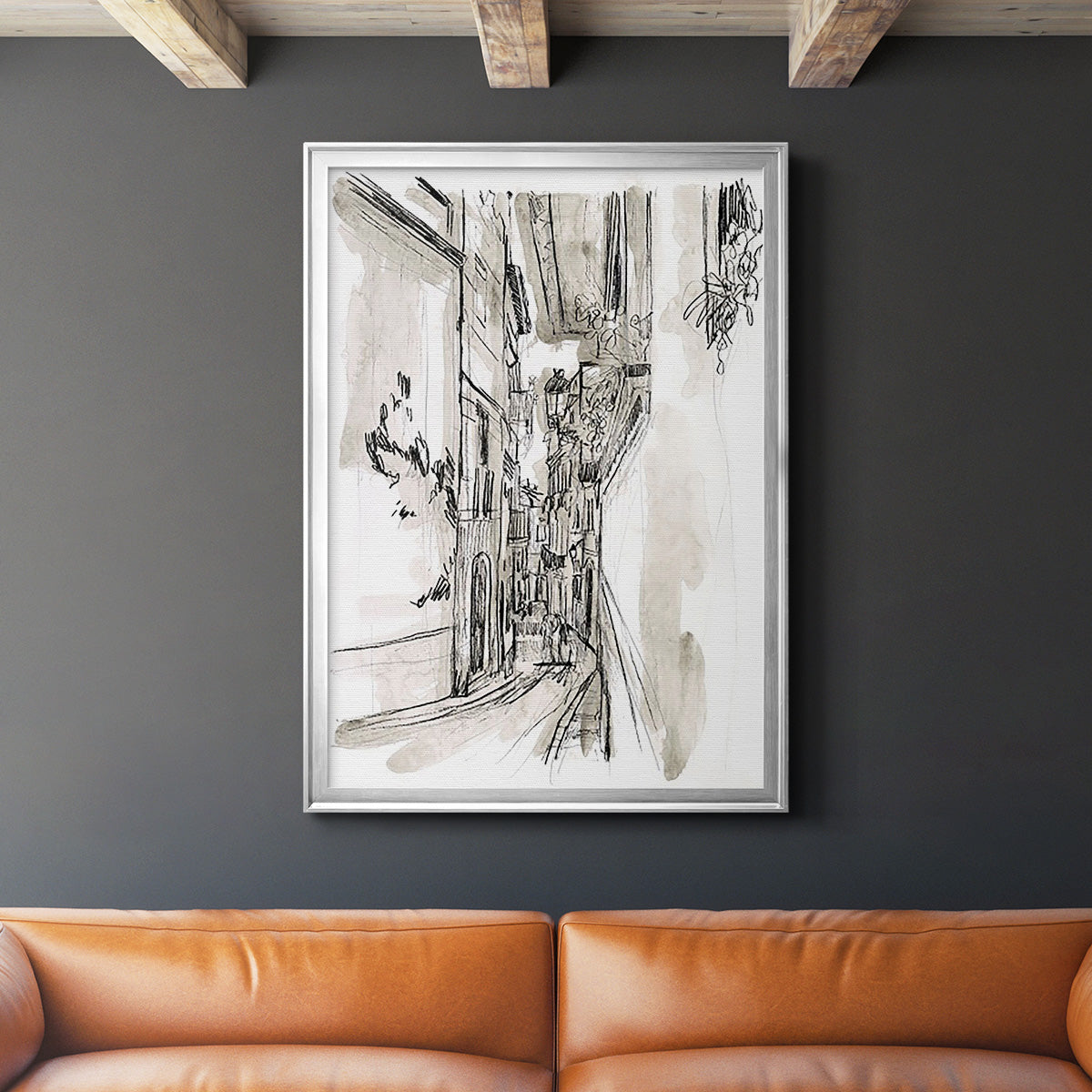 Europe Street Sketches I - Modern Framed Canvas Print