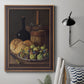 Realist still life with figs and bread by Luis Meléndez in an ornate bronzed mahogany wood frame displayed in a neutral interior setting.