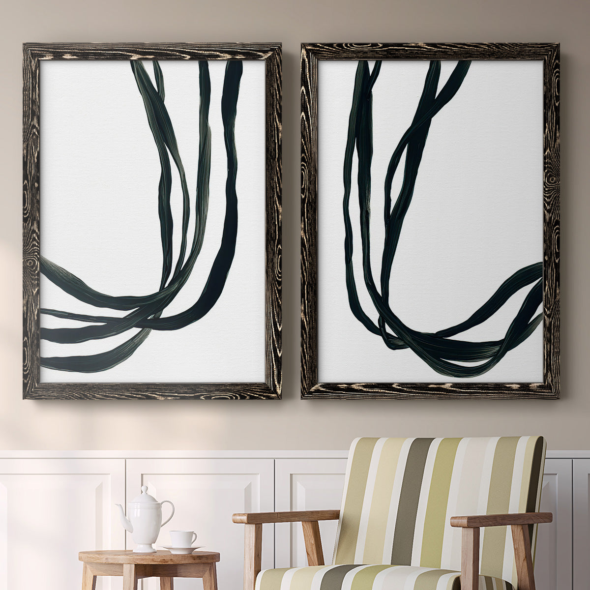 Onyx Ribbon I - Premium Framed Canvas 2 Piece Set - Ready to Hang