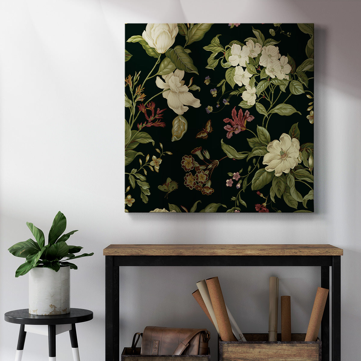 Garden Floral on Black II - Canvas Art Print