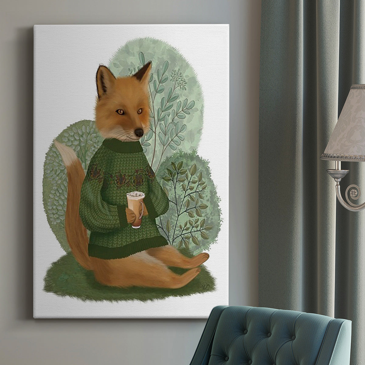 Latte Fox in Sweater Premium Gallery Wrapped Canvas - Ready to Hang