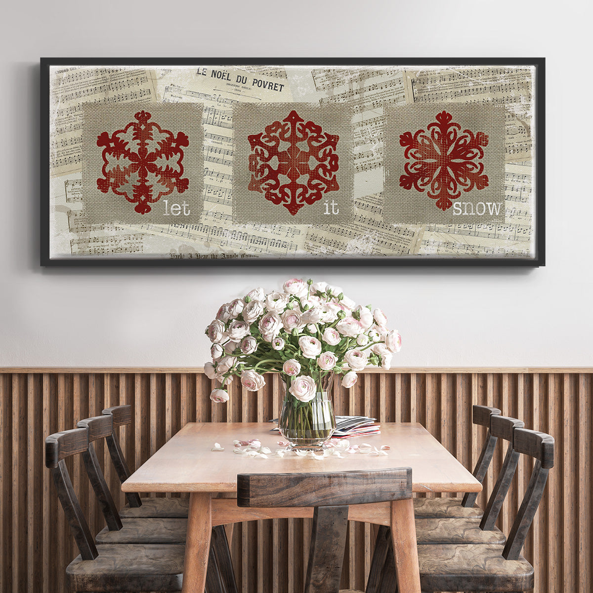 Burlap Music Snowflakes - Floater Framed Canvas Print