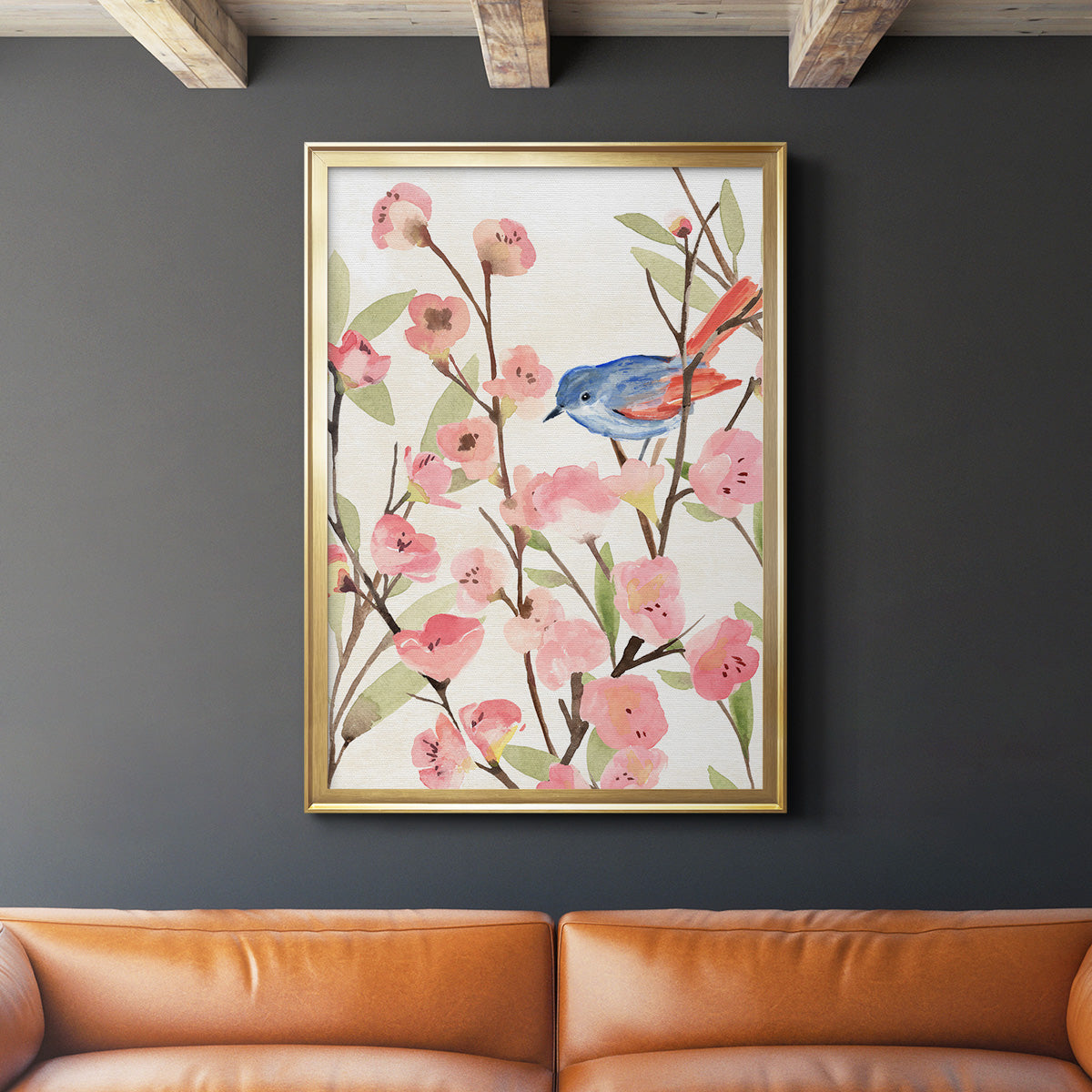 Cherry Blossom Perch II - Modern Framed Canvas Print