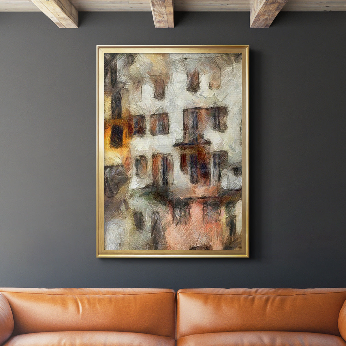 Stacked Houses III - Modern Framed Canvas Print