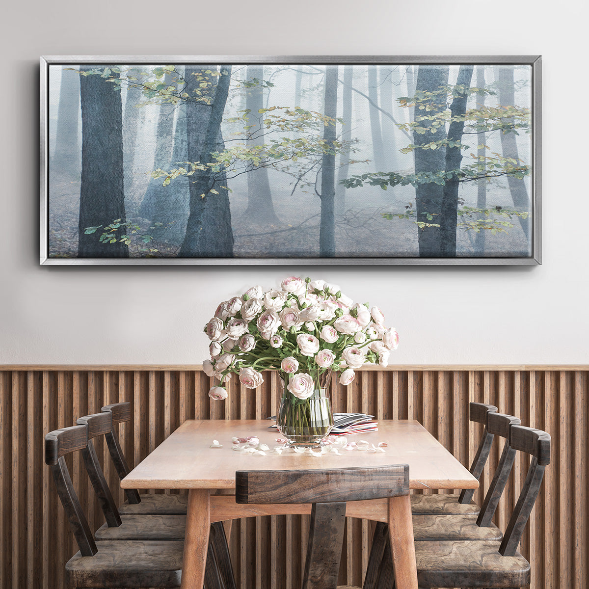 Chalky Misty Autumn Forest View - Floater Framed Canvas Print