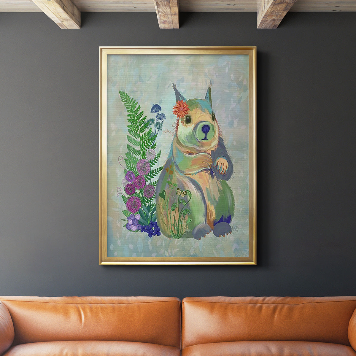 Fantastic Florals Squirrel - Modern Framed Canvas Print