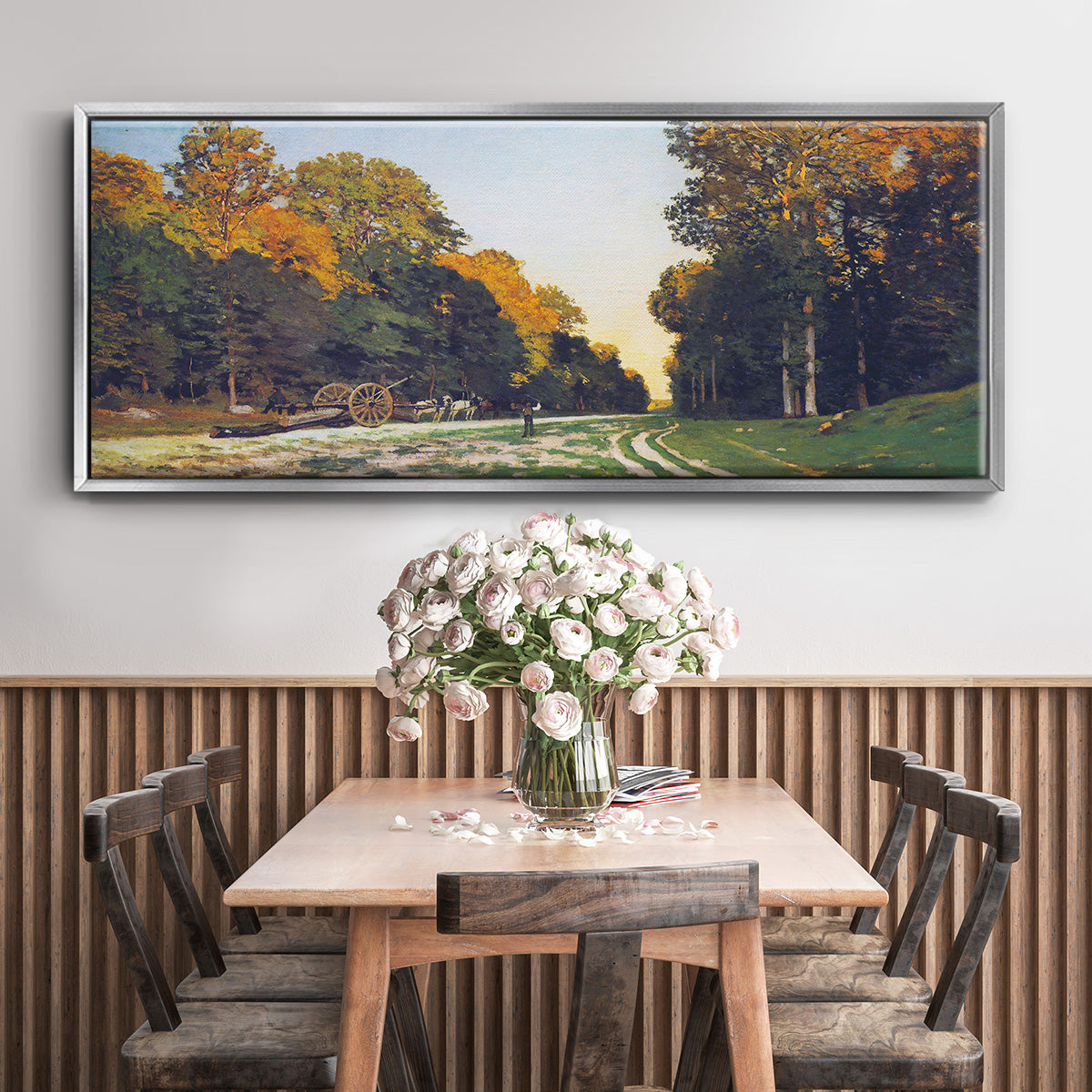 The road from Chailly to Fontainebleau by Monet - Floater Framed Canvas Print