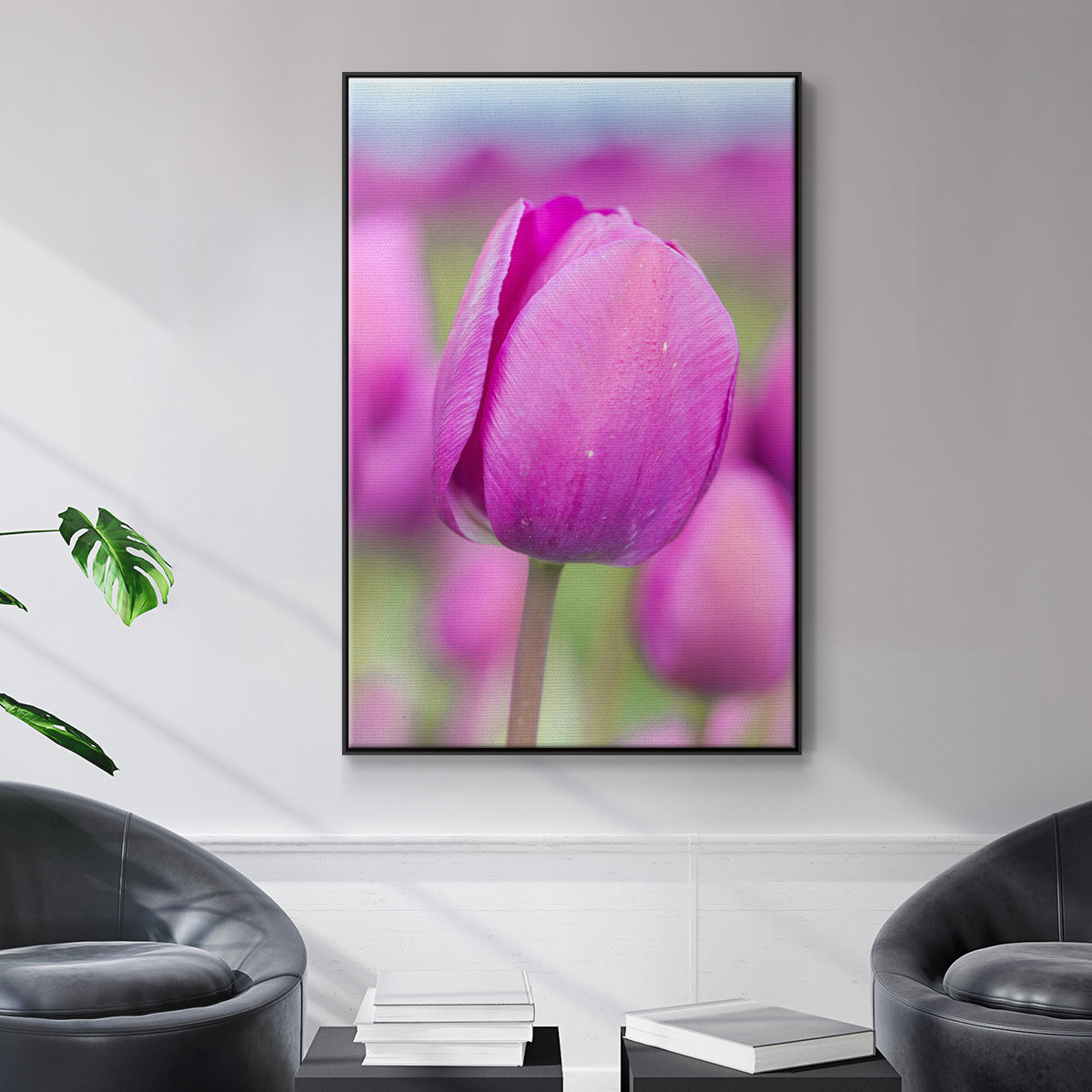 Magenta Stem - Framed Premium Gallery Wrapped Canvas L Frame - Ready to Hang