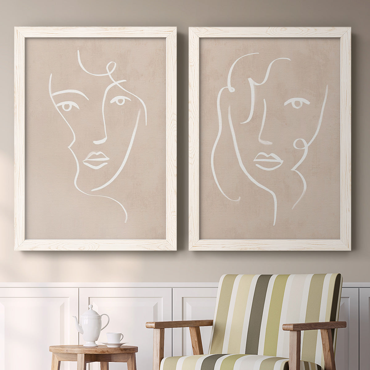 Curly Face I - Premium Framed Canvas 2 Piece Set - Ready to Hang