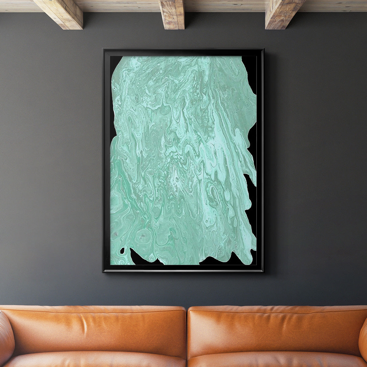 Teal Cascade II - Modern Framed Canvas Print