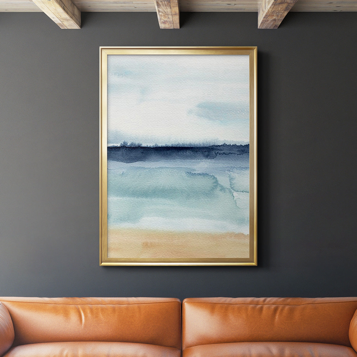 Watercolor Ocean Horizon I - Modern Framed Canvas Print