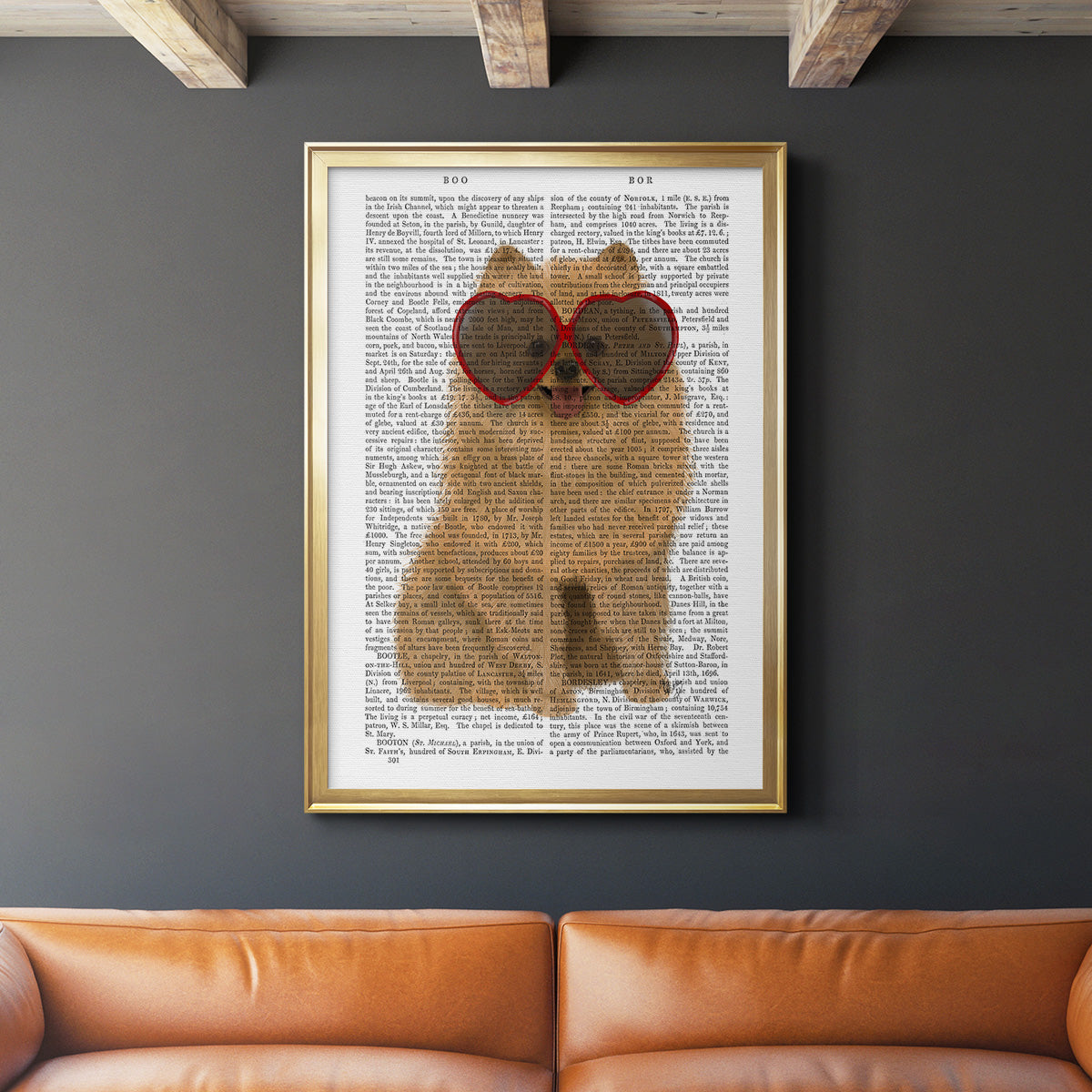 Pomeranian and Heart Glasses - Modern Framed Canvas Print