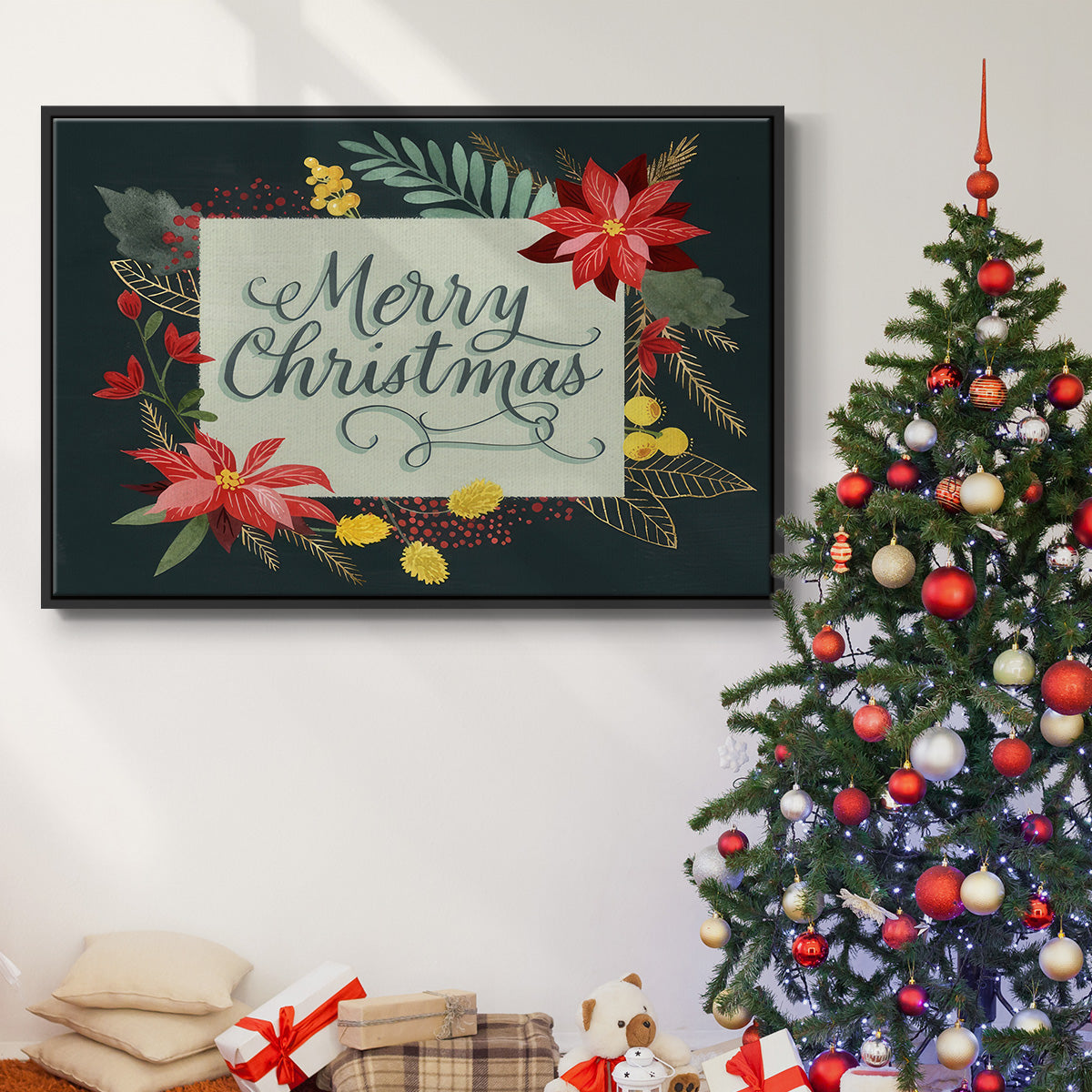 Bright Christmas Night  I - Framed Gallery Wrapped Canvas in Floating Frame