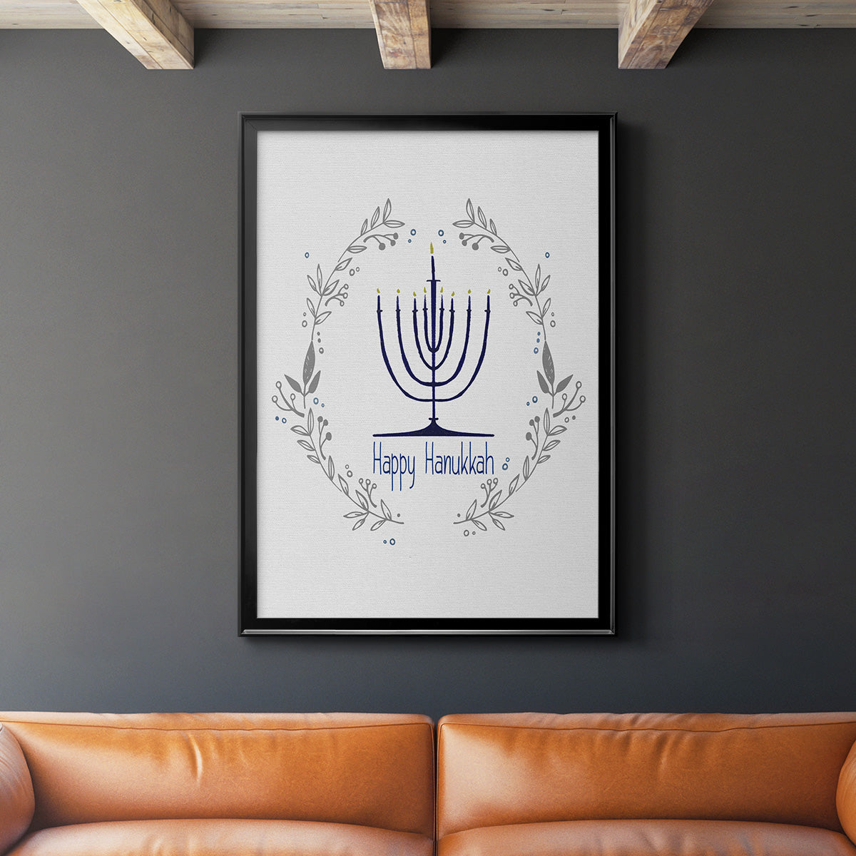 Happy Hanukkah II - Modern Framed Canvas Print