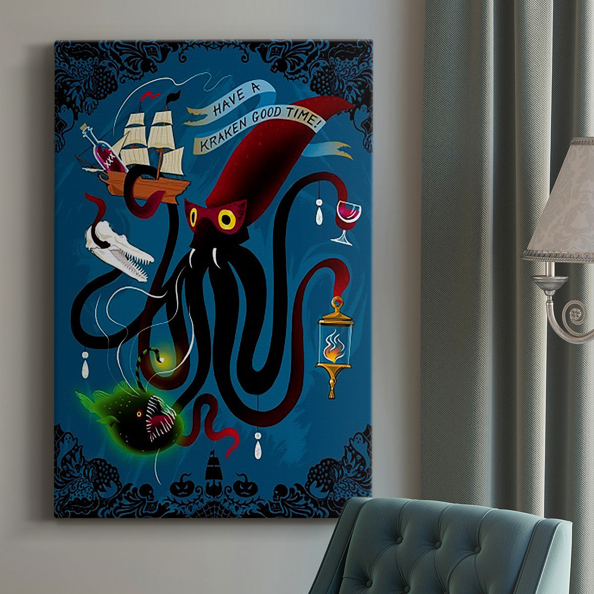 Spooky Cephalopod Chandeliers II Premium Gallery Wrapped Canvas - Ready to Hang