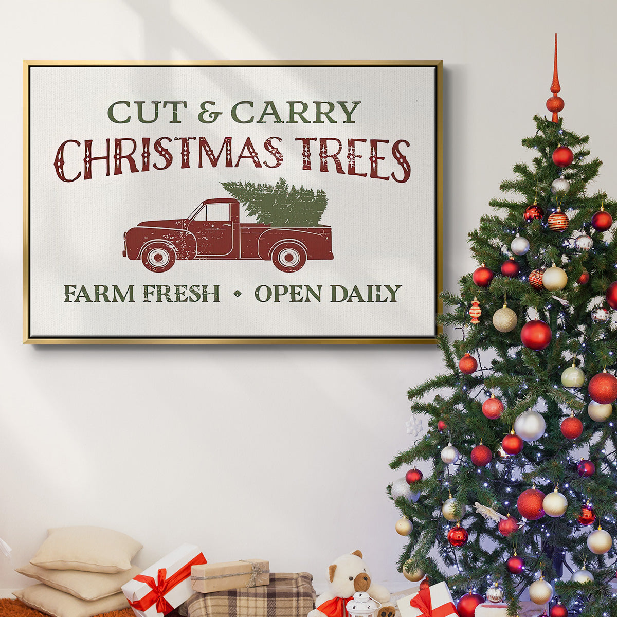 Christmas Farm Sign II - Framed Gallery Wrapped Canvas in Floating Frame