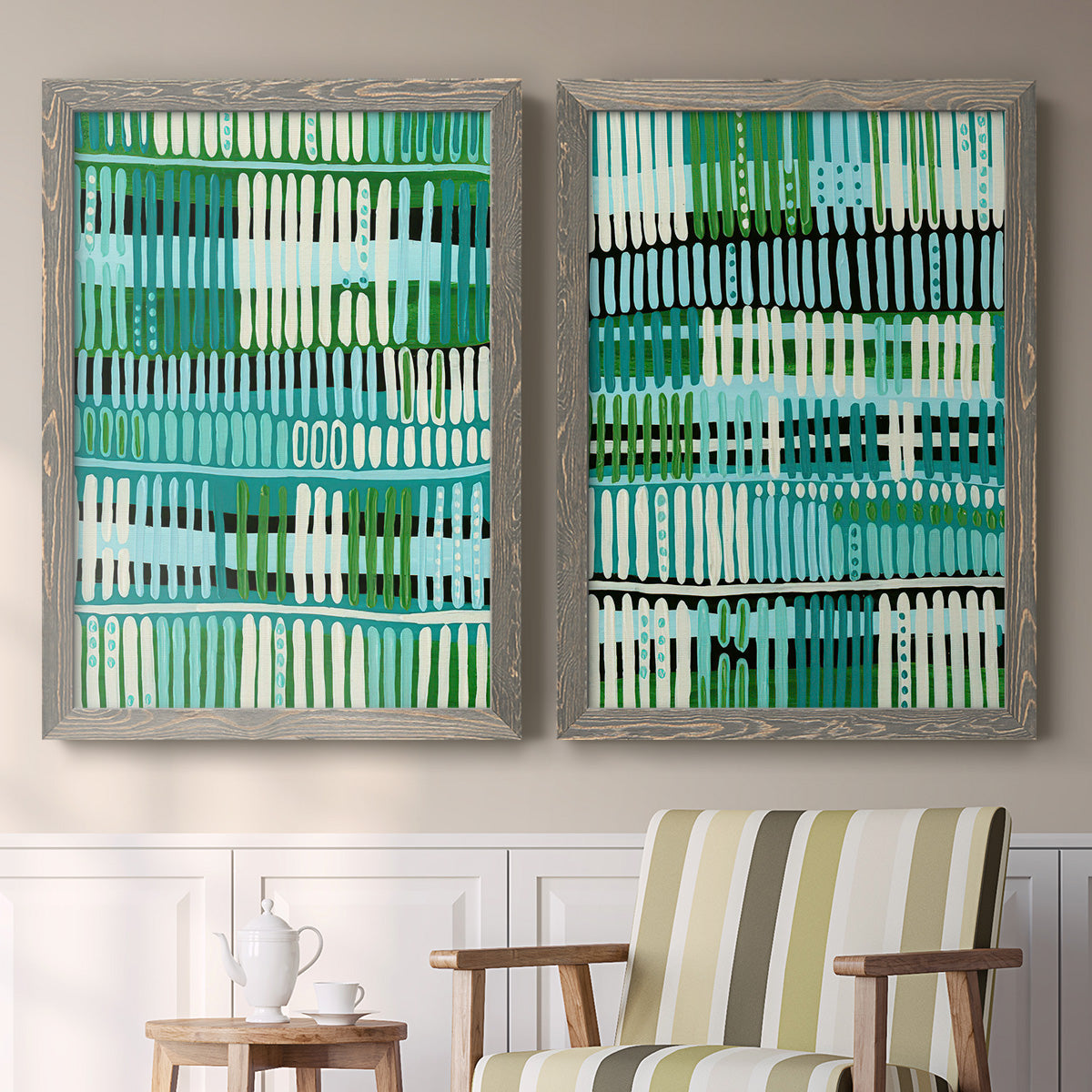 Teal Pattern I - Premium Framed Canvas 2 Piece Set - Ready to Hang