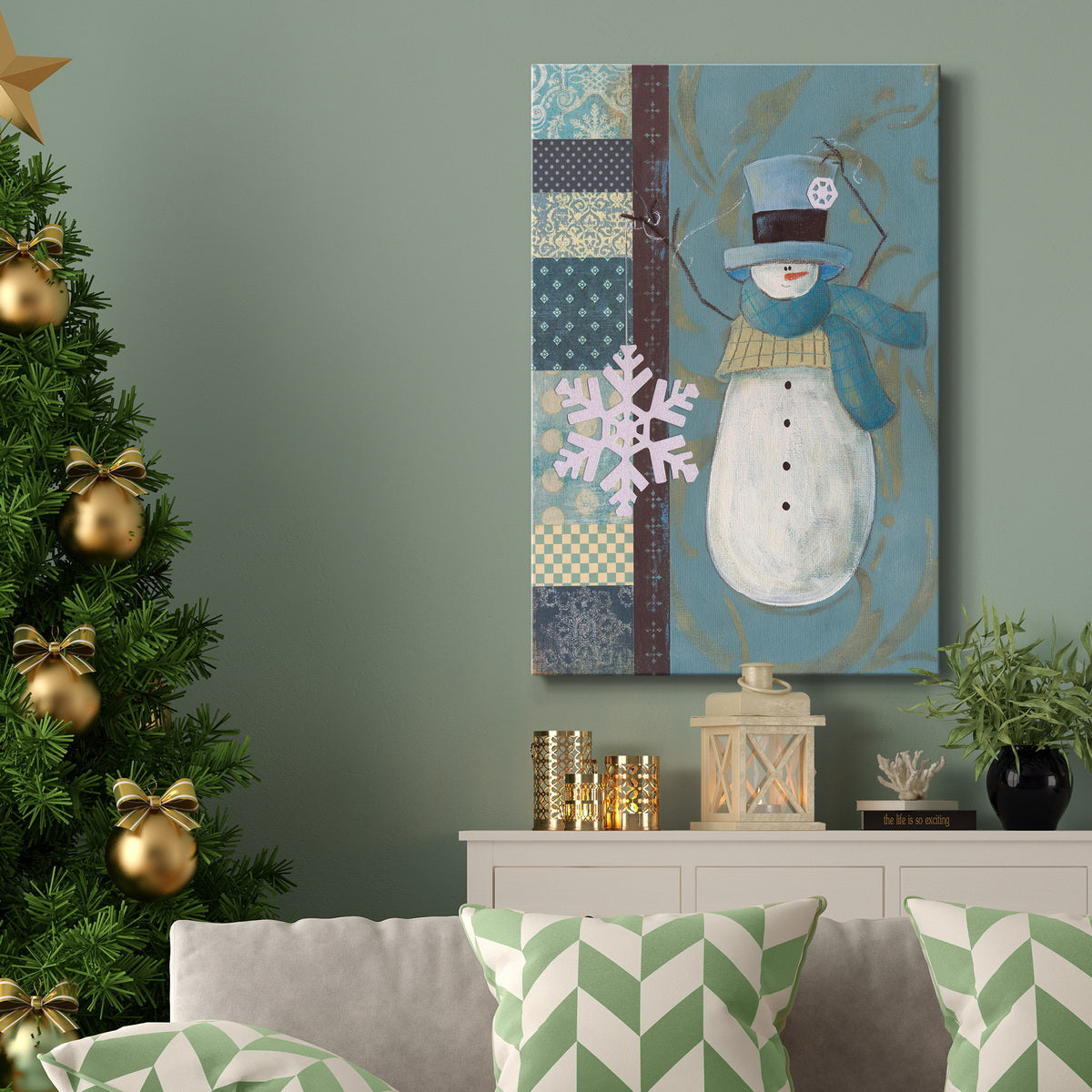 Snowman Patchwork I Premium Gallery Wrapped Canvas - Ready to Hang