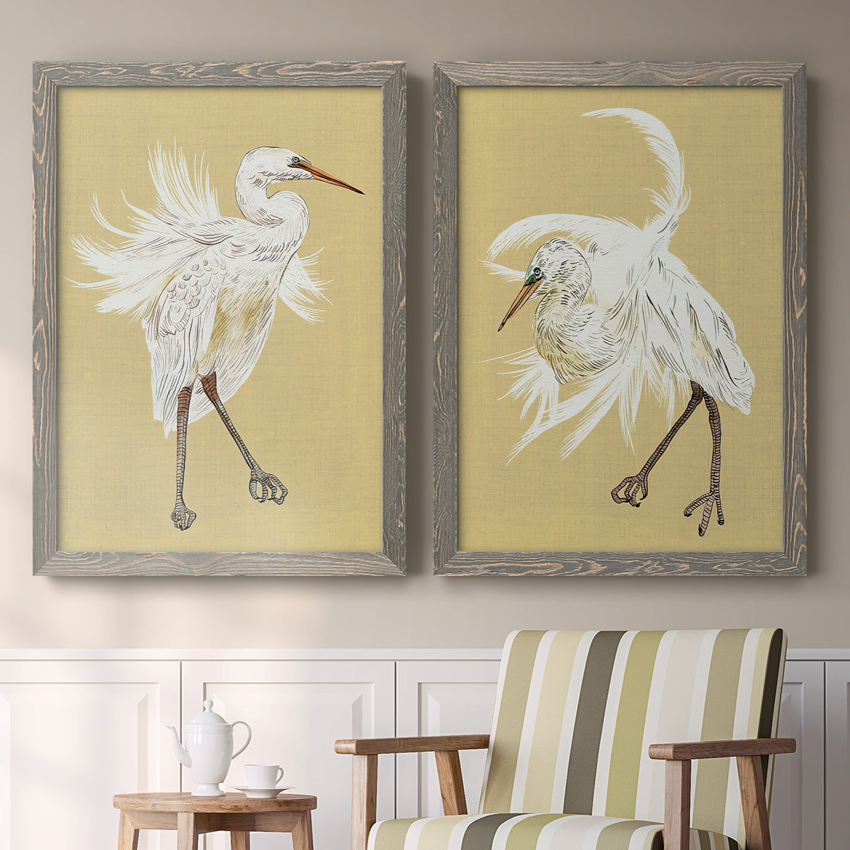 Heron Plumage V - Premium Framed Canvas 2 Piece Set - Ready to Hang