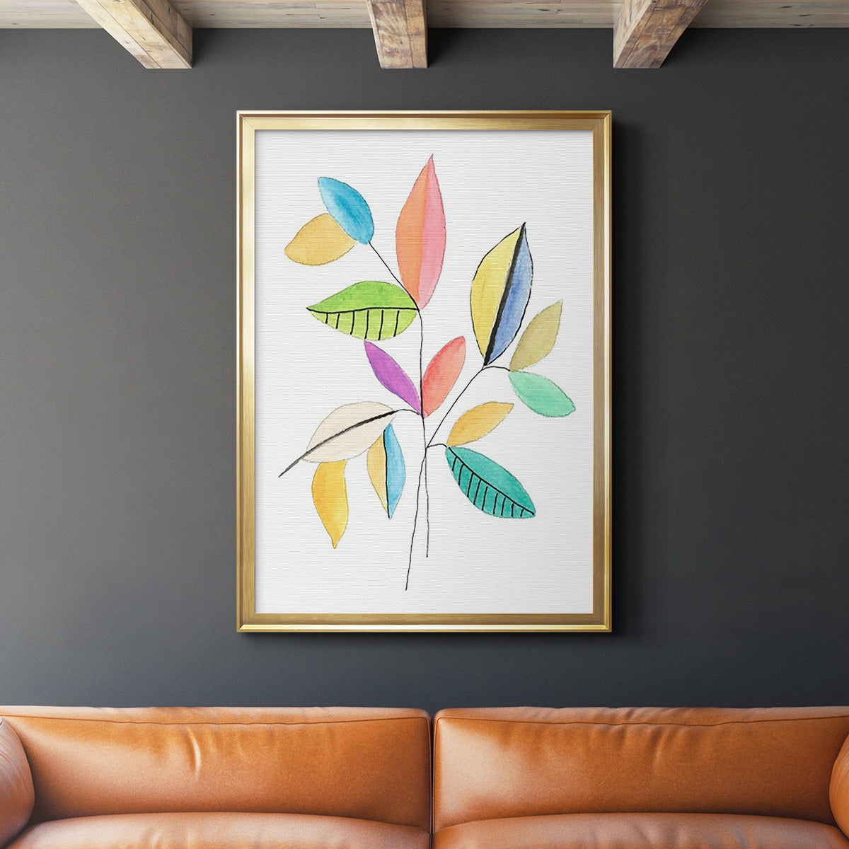 Color Pop Leaves I - Modern Framed Canvas Print