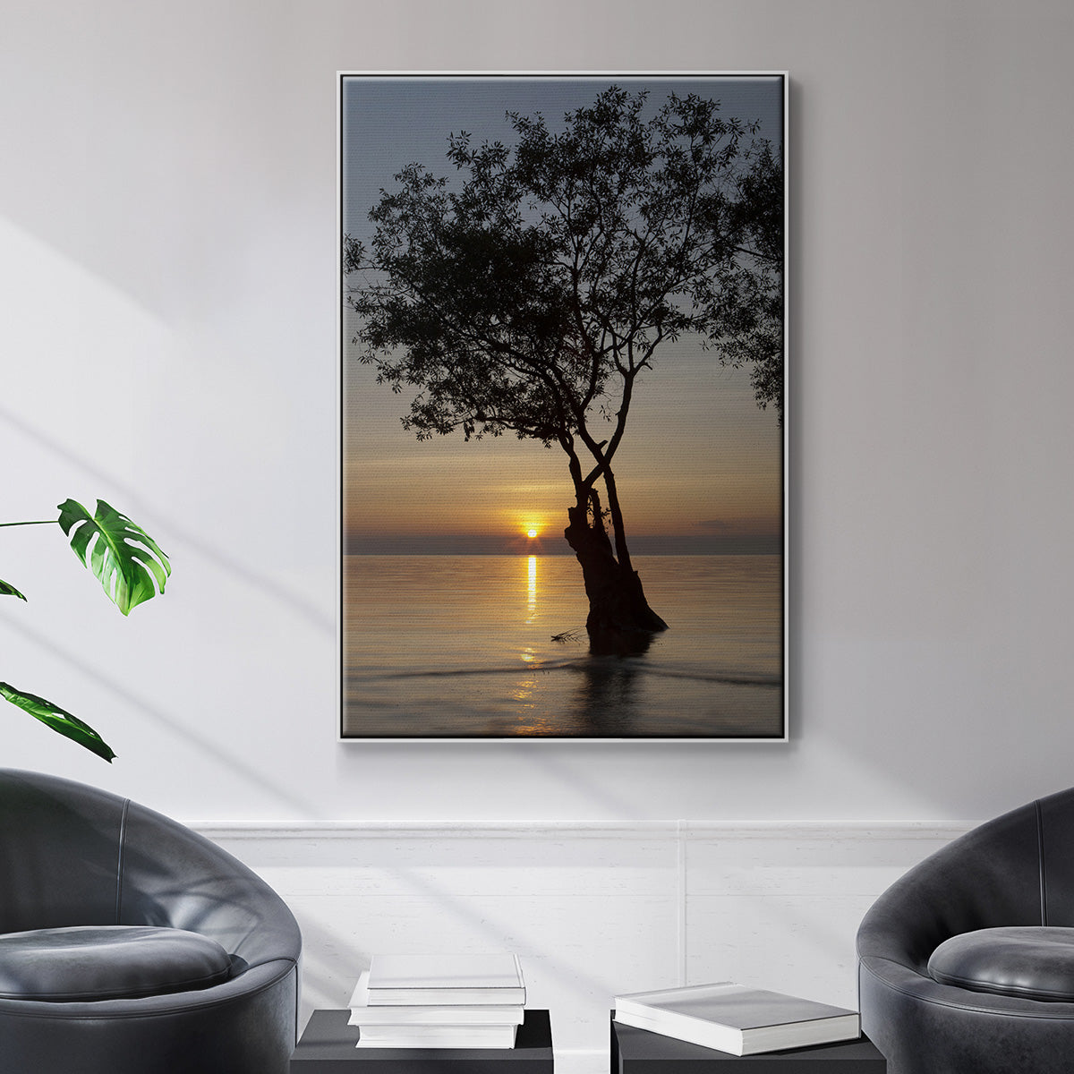 Sunset Silhouette - Framed Premium Gallery Wrapped Canvas L Frame - Ready to Hang