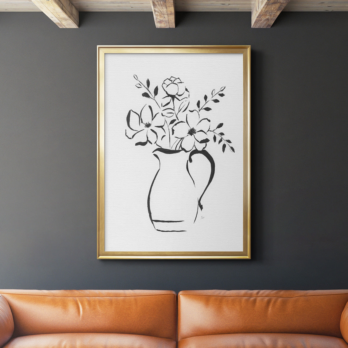 Sketchy Bouquet II - Modern Framed Canvas Print