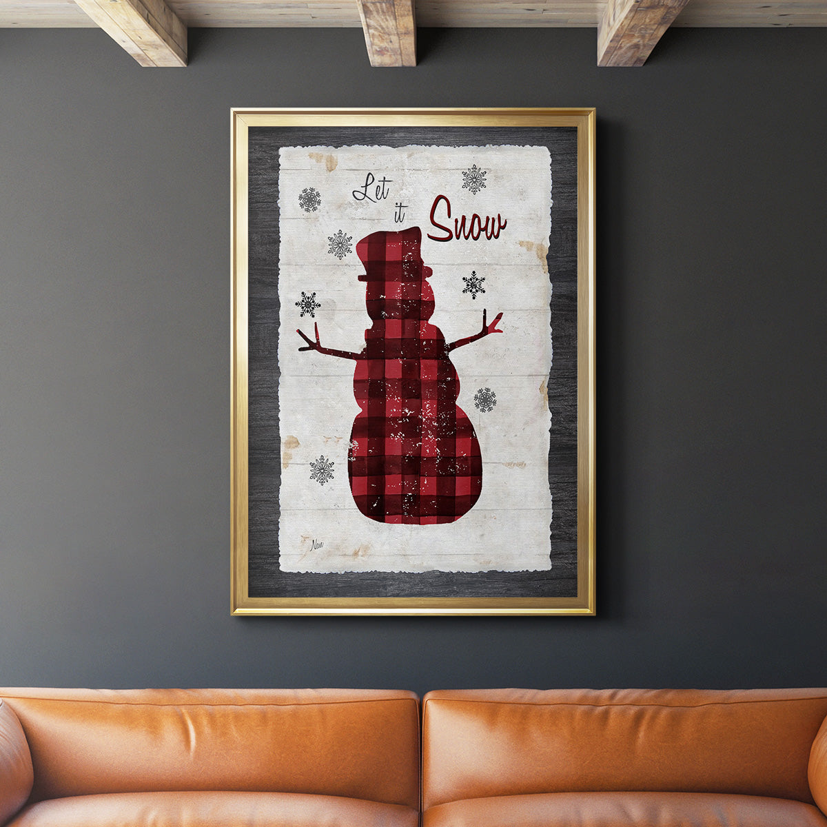 Checkered Snowman I - Modern Framed Canvas Print