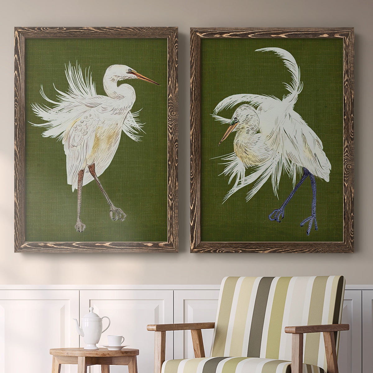 Heron Plumage I - Premium Framed Canvas 2 Piece Set - Ready to Hang