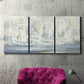 Three-panel canvas wall art featuring impressionist regatta scene with sailboats, displayed in a living room above a suede accent chair.