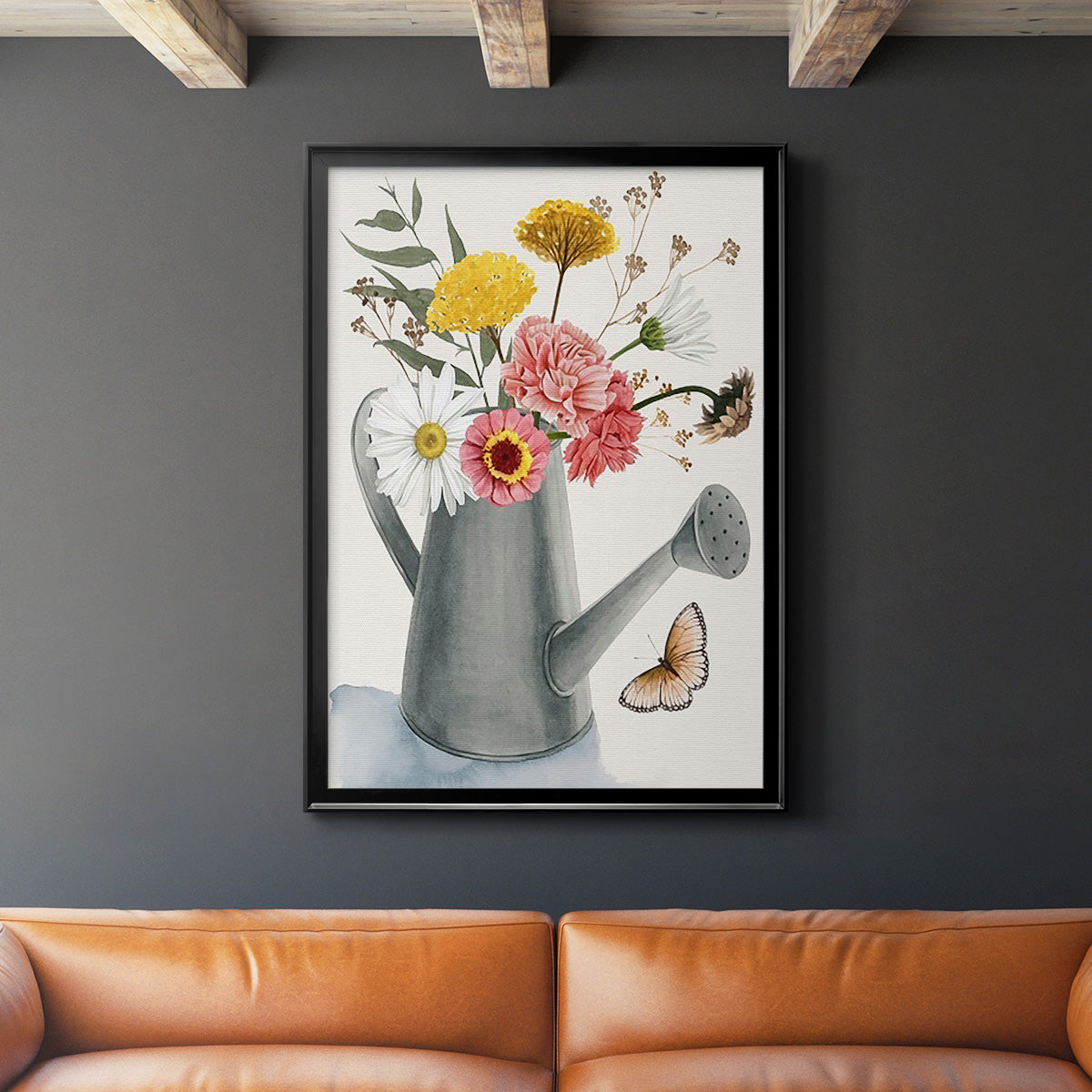 Watering Can Bouquet II - Modern Framed Canvas Print