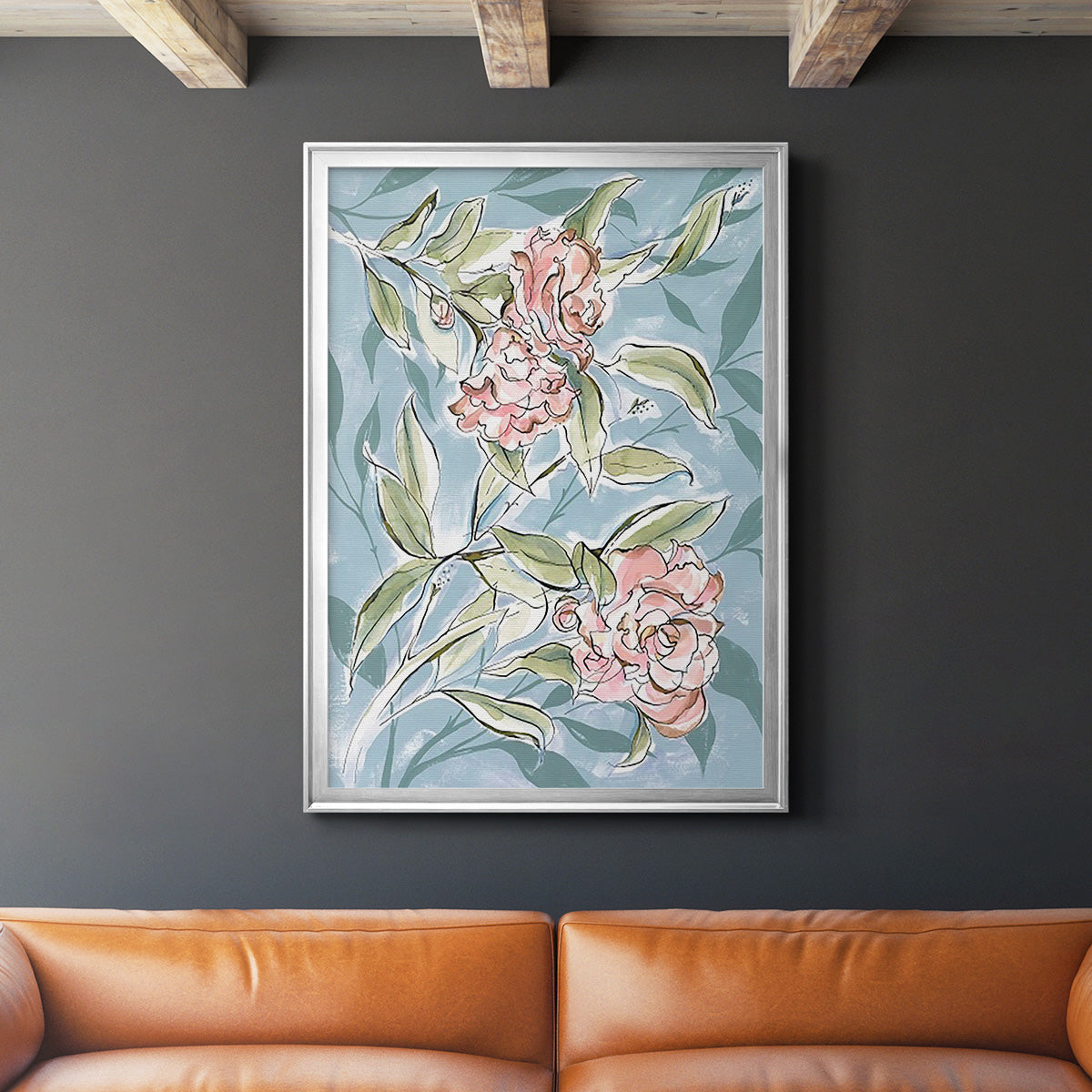 Faded Camellias I - Modern Framed Canvas Print