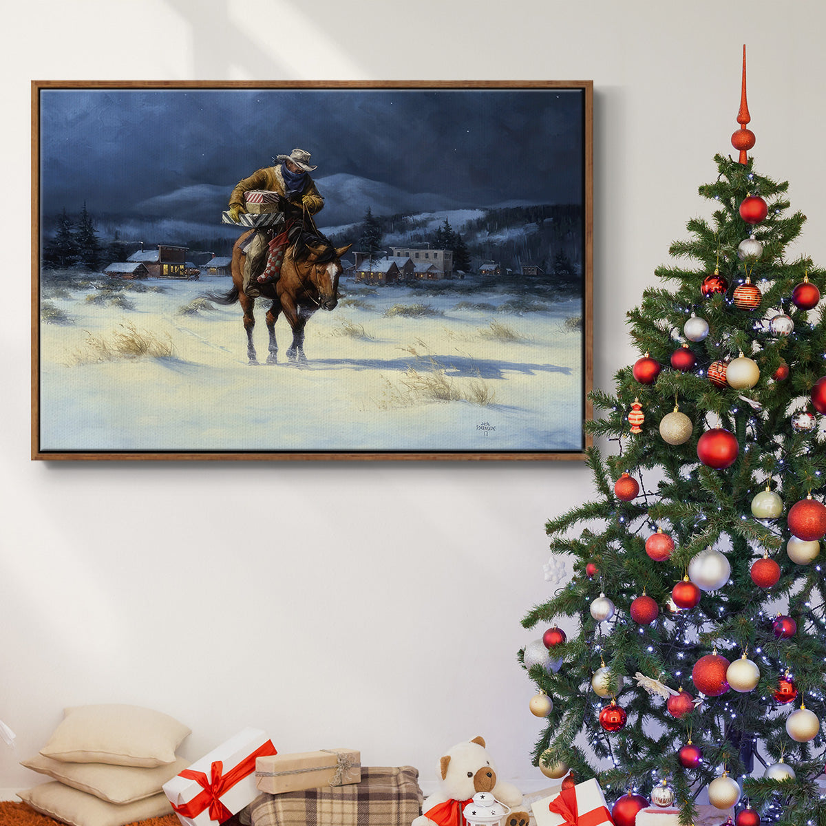 Bringing Christmas Home - Framed Gallery Wrapped Canvas in Floating Frame