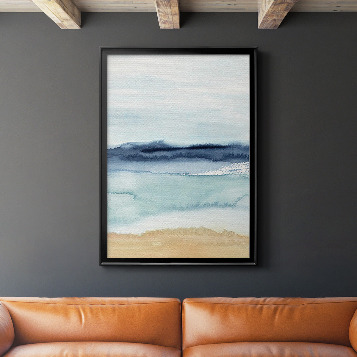 Watercolor Ocean Horizon II - Modern Framed Canvas Print