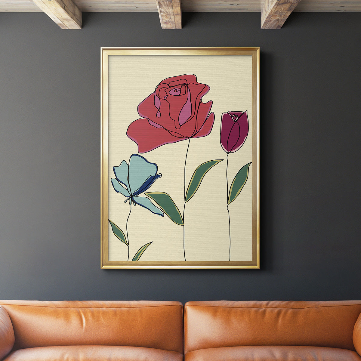 Colored Floral I - Modern Framed Canvas Print