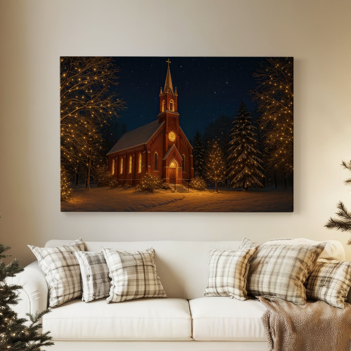 Warm Lantern Serenade of Evergreen - Canvas Art Print