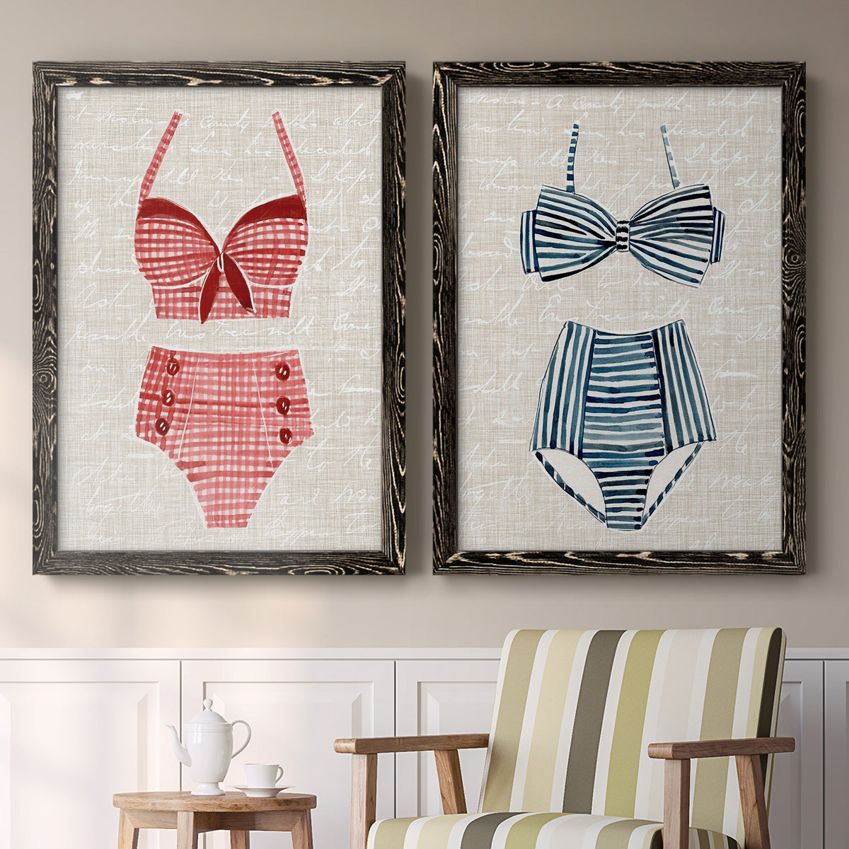 Vintage Swimming III - Premium Framed Canvas 2 Piece Set - Ready to Hang