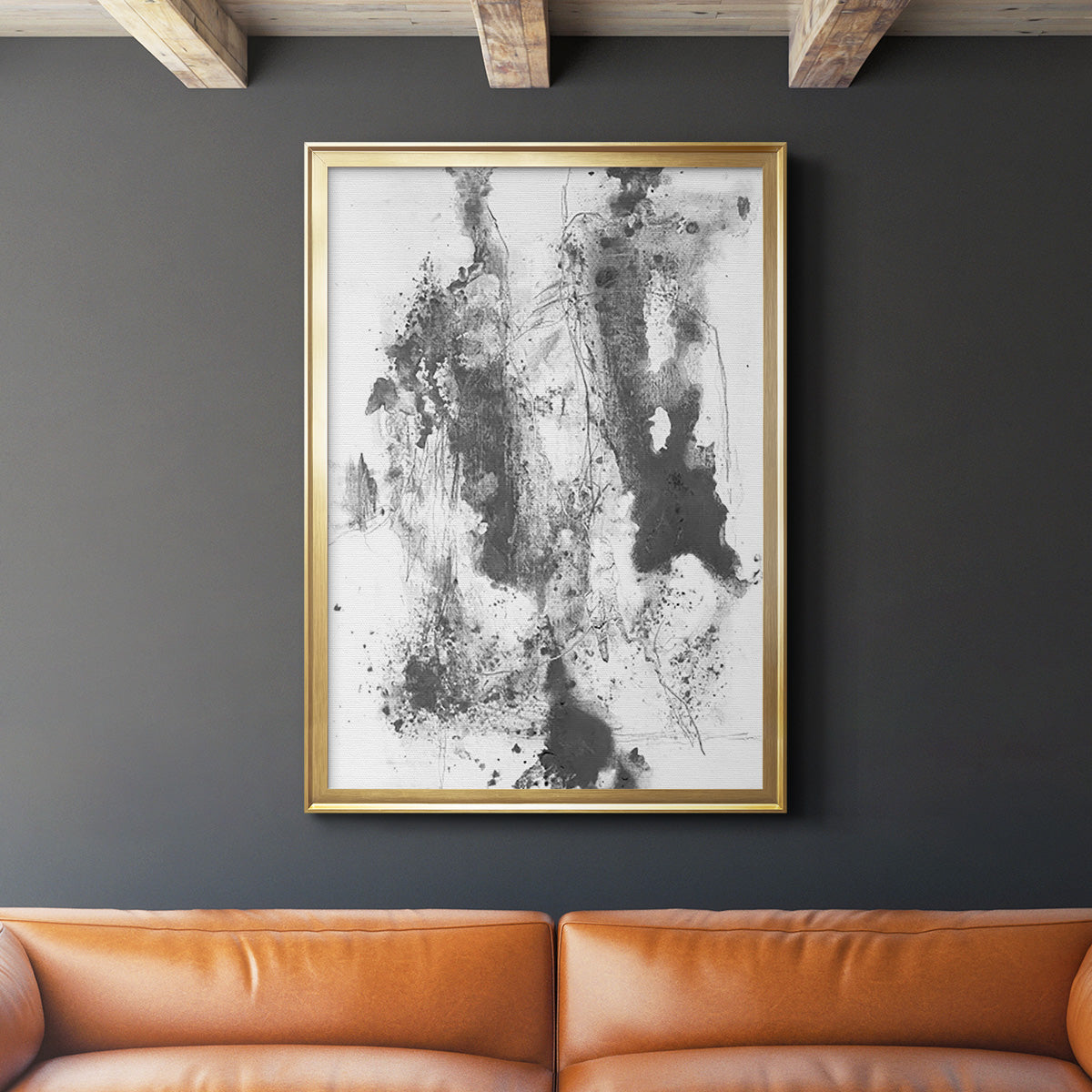 Graphite Abstract III - Modern Framed Canvas Print
