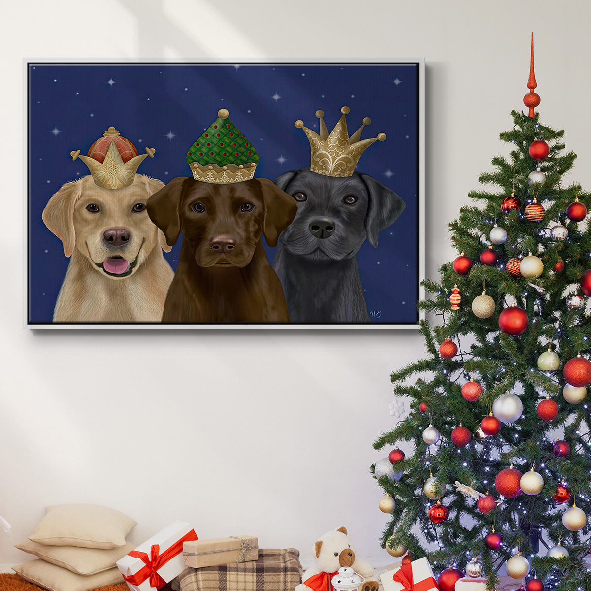 Christmas Labradors, Three Kings - Floater Framed Canvas Print