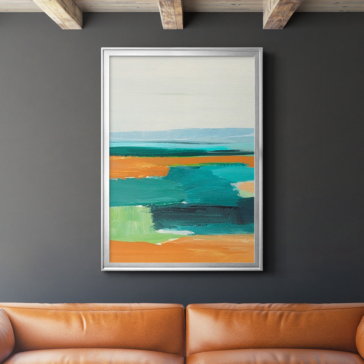 Aqua and Orange I - Modern Framed Canvas Print