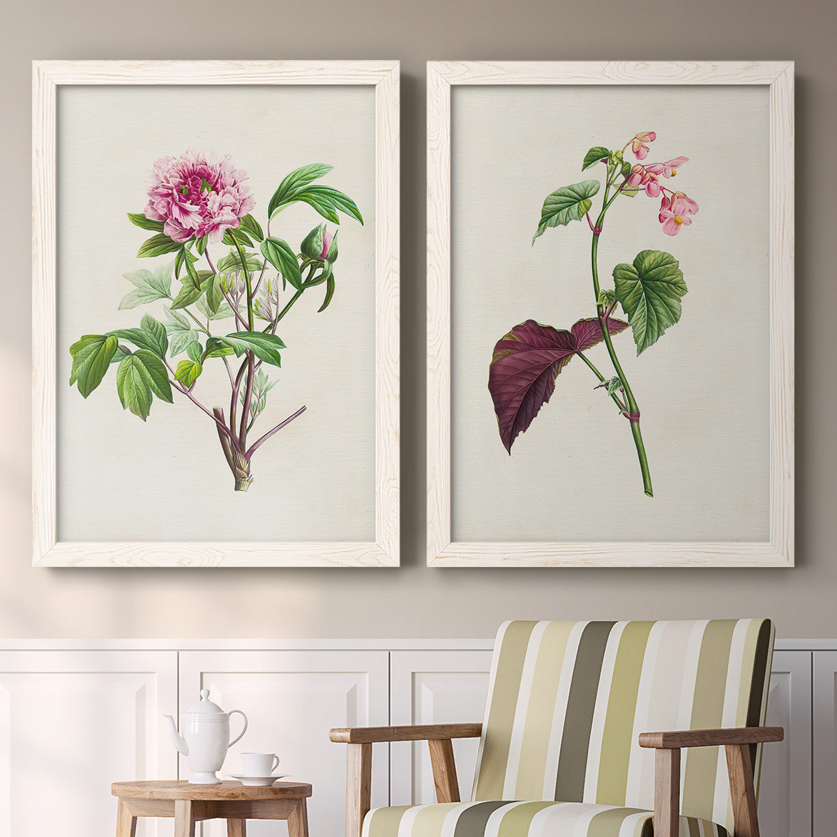 Pretty Pink Botanicals V - Premium Framed Canvas 2 Piece Set - Ready to Hang