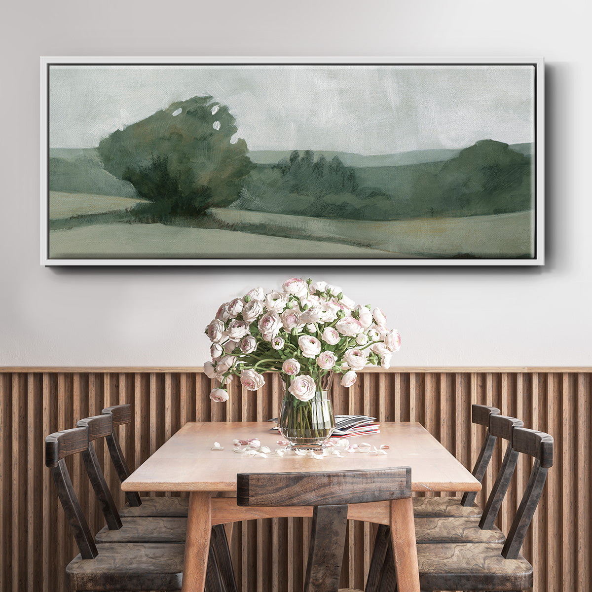 Soft Green Landscape I - Floater Framed Canvas Print