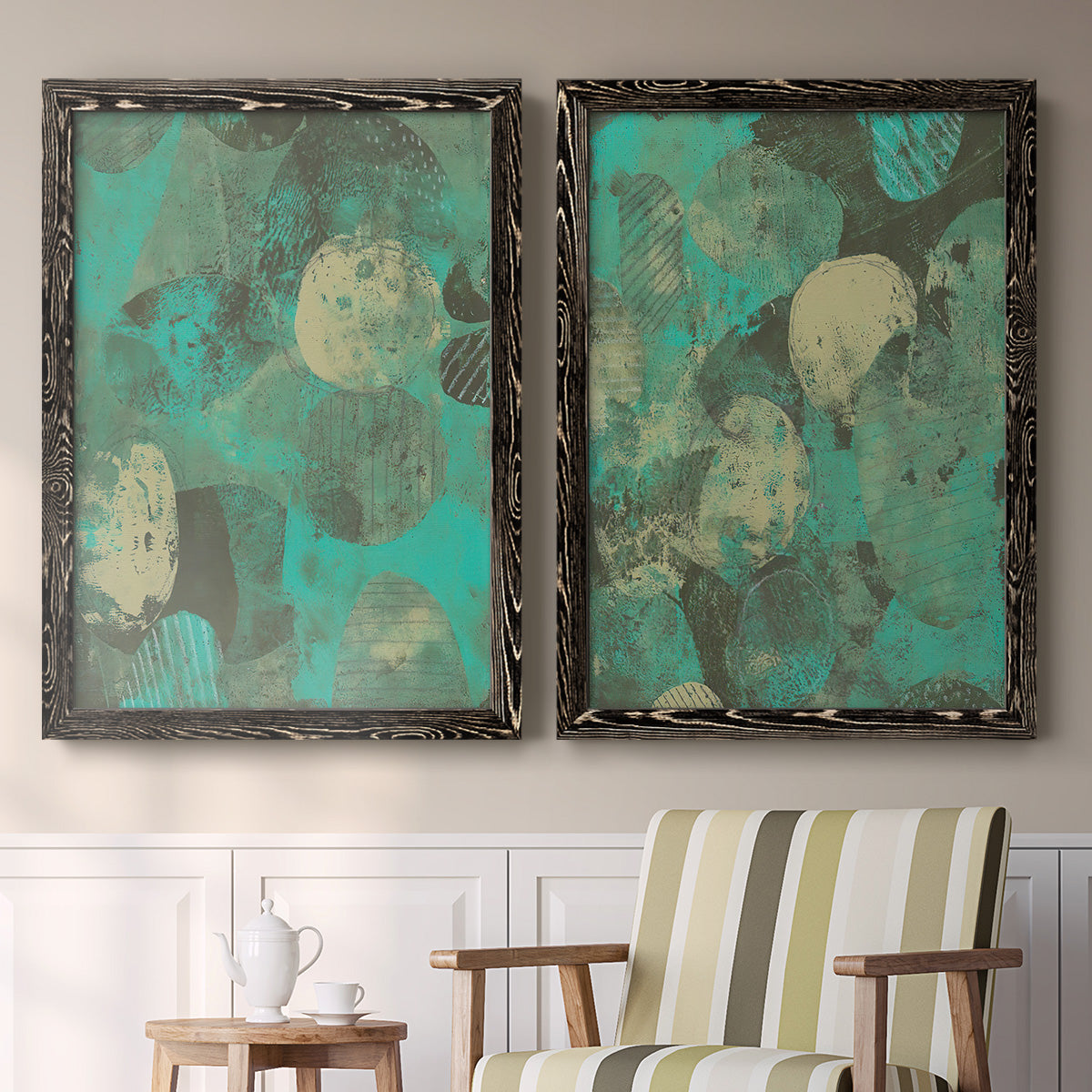 Minty Green Orbs I - Premium Framed Canvas 2 Piece Set - Ready to Hang