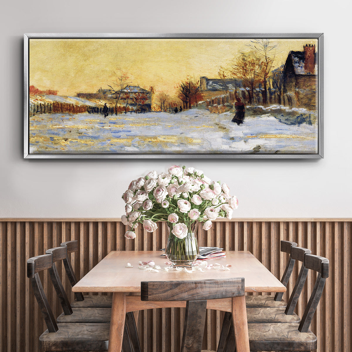 Snow Effect, The Street in Argentuil, 1875 - Floater Framed Canvas Print
