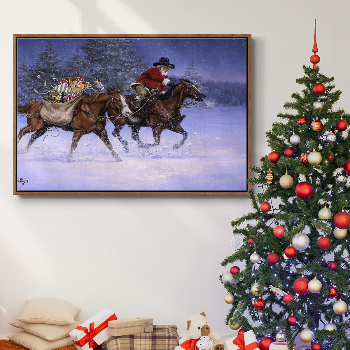 Christmas Rush - Framed Gallery Wrapped Canvas in Floating Frame