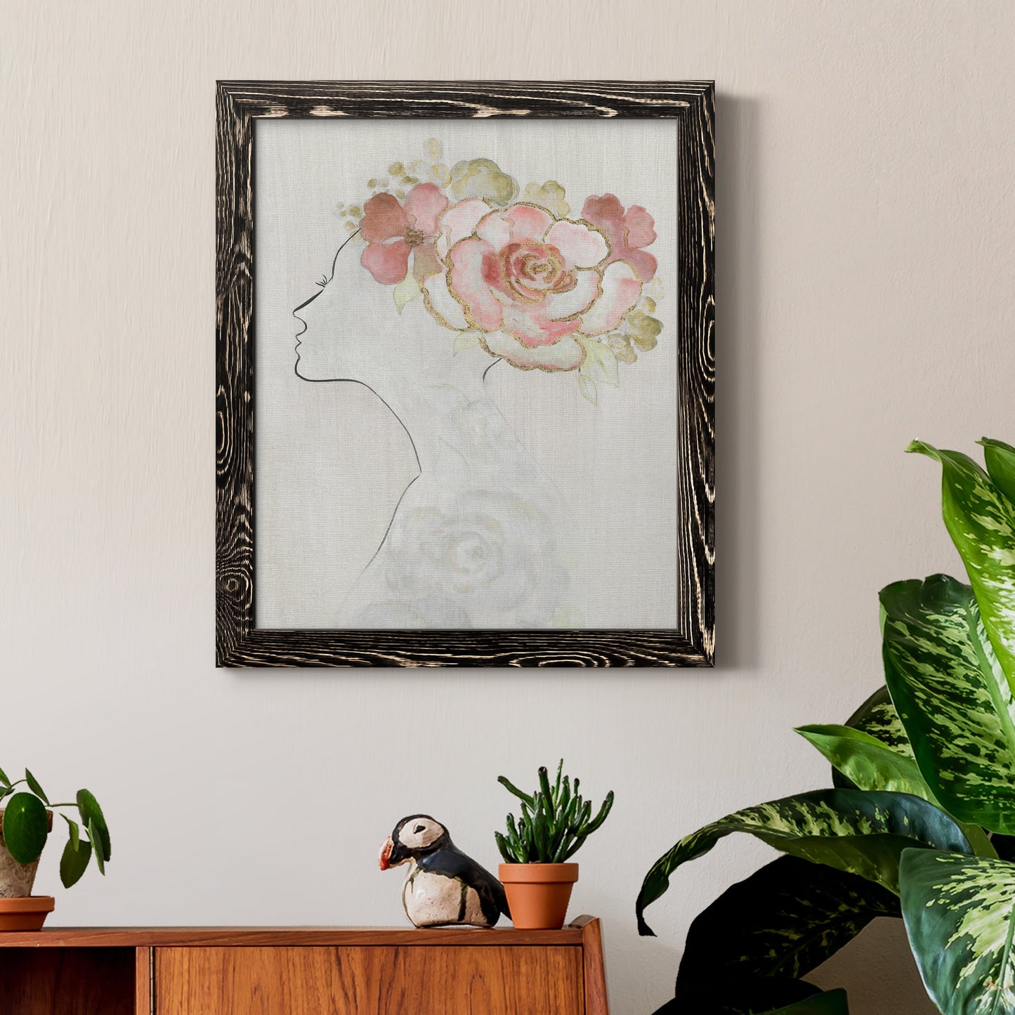 Fashion Floral Silhouette II - Barnwood Framed Canvas Print