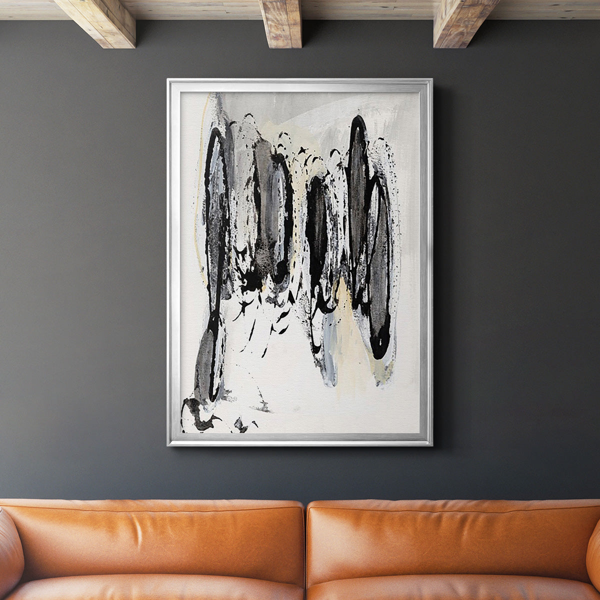 Grey Scribbles I - Modern Framed Canvas Print