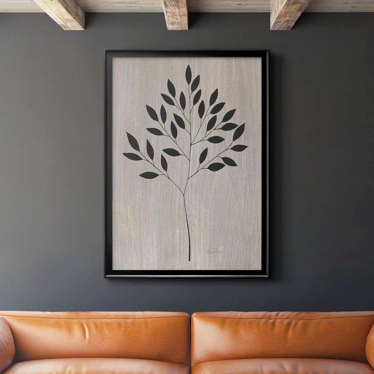 Leaves and Wood I - Modern Framed Canvas Print